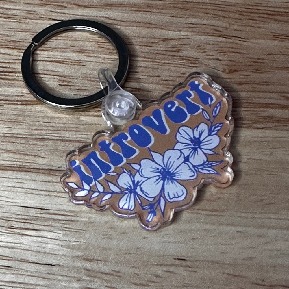 Introvert Floral Acrylic Keychain Purple Orange Retro Botanical Charm Accessory